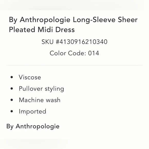 NWT ANTHROPOLOGIE Long Sleeve Sheer Pleated Maxi Dress Neutral‎ XS-M - Picture 4 of 16